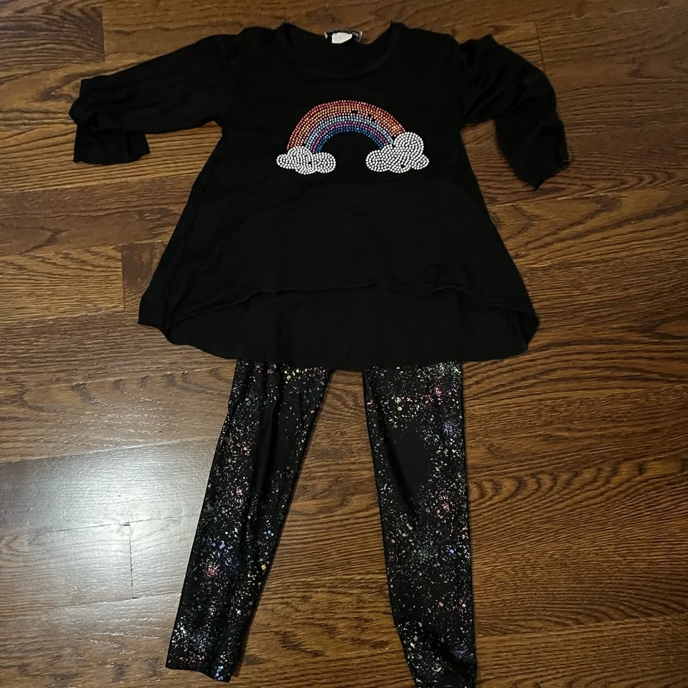 Dori creations Bundle girls size 5/6 rainbow shirt and splatter foil leggings - Picture 1 of 4